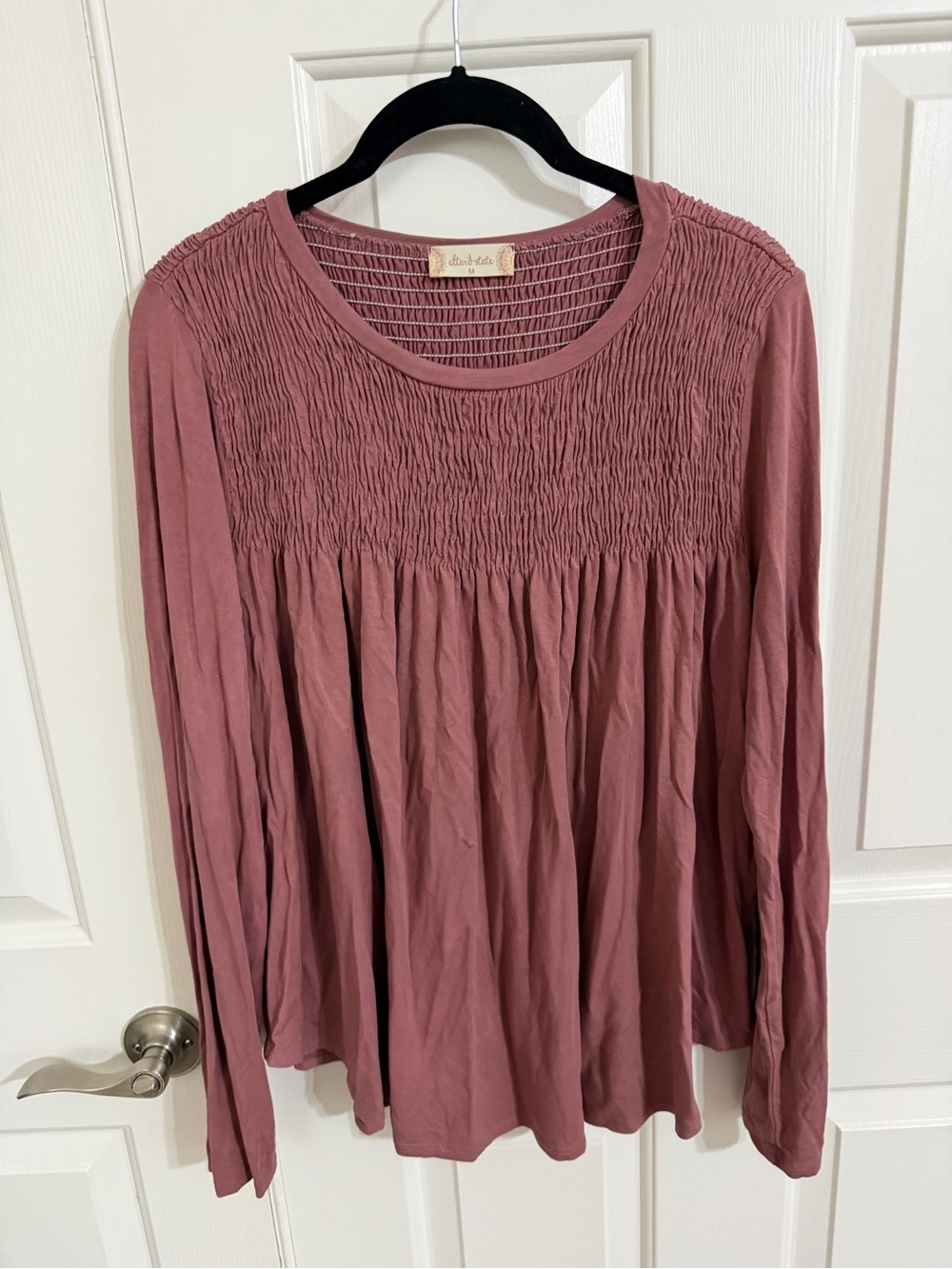 Altar’d State Mauve Smocked Flowy Long Sleeve Top Size M